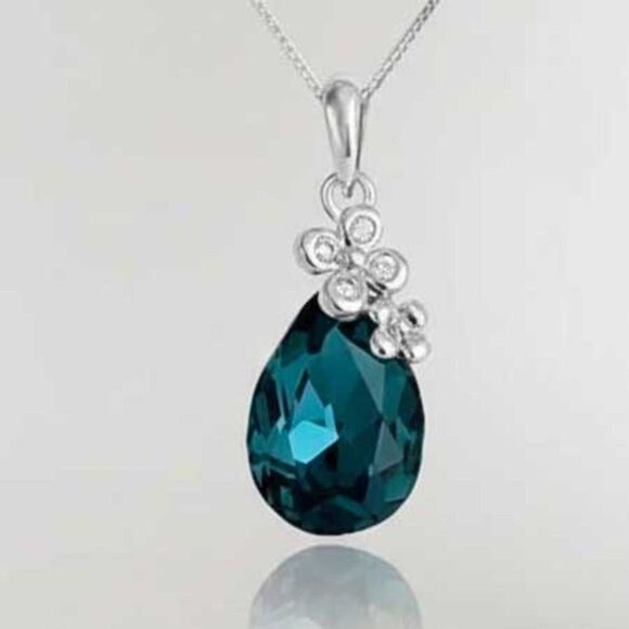 Ladies Dark Blue Flower Crystal Necklace - Picture 2 of 9